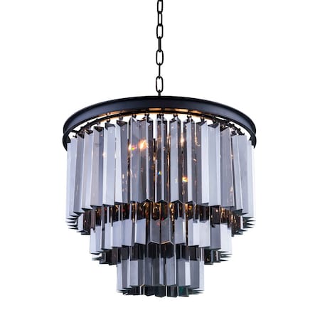 Elegant Lighting Sydney 9 light Matte Black Chandelier Silver Shade (Grey) Royal Cut Cr 1201D20MB-SS/RC